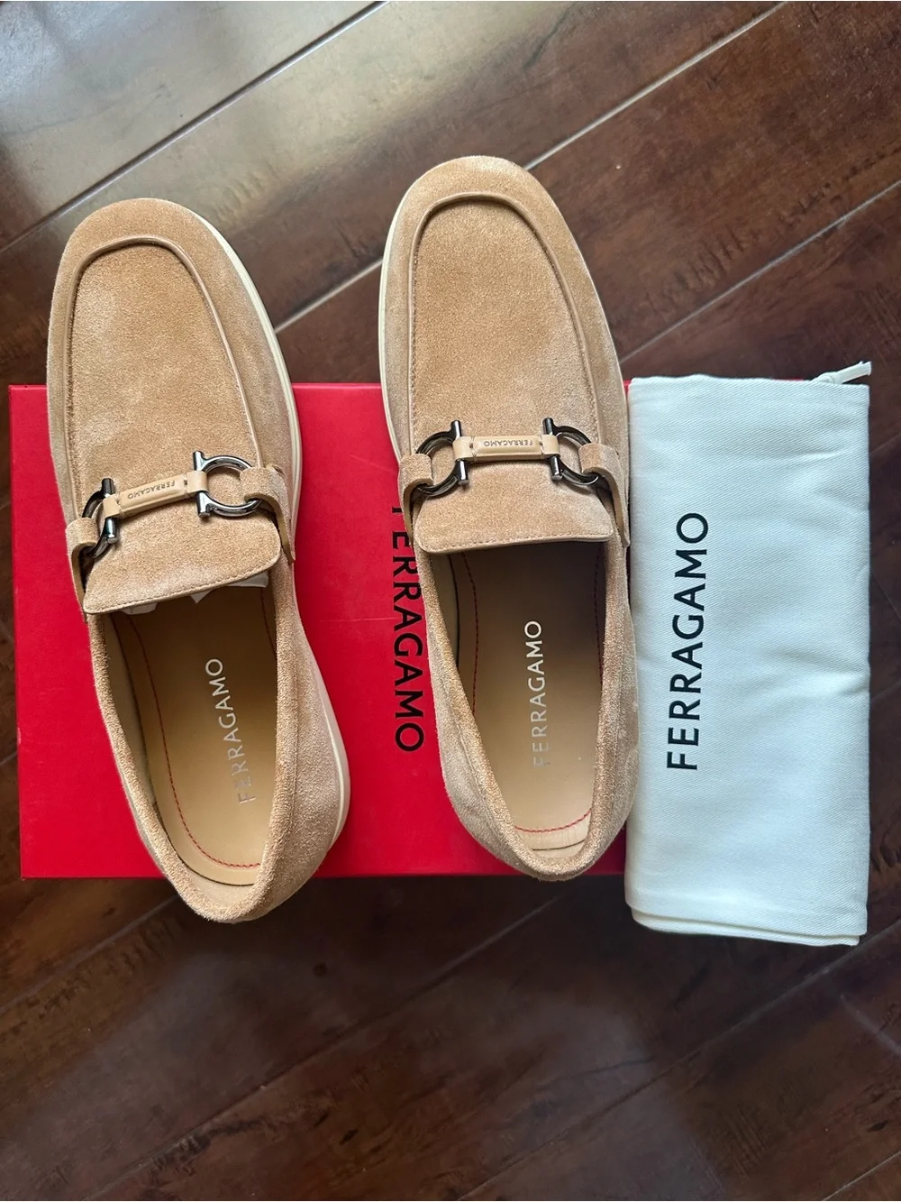 Salvatore Ferragamo Men’s Suede Bit Loafers in Beige